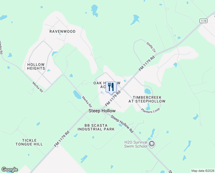 map of restaurants, bars, coffee shops, grocery stores, and more near 6048 Oak Hollow Circle in Bryan