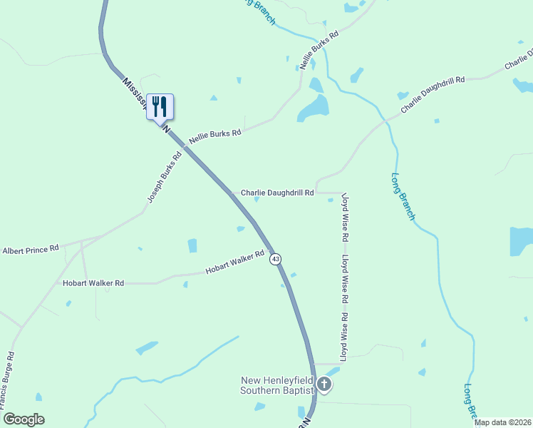 map of restaurants, bars, coffee shops, grocery stores, and more near 60 Charlie Daughdrill Road in Carriere
