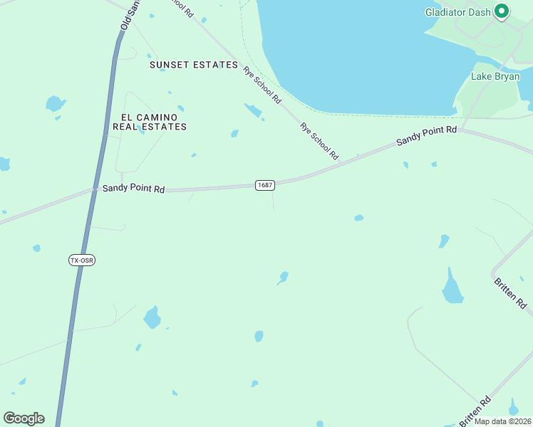 map of restaurants, bars, coffee shops, grocery stores, and more near 8601 Sandy Point Road in Bryan