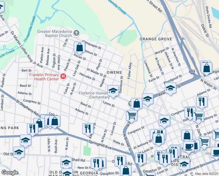 map of restaurants, bars, coffee shops, grocery stores, and more near 1054 Hercules Street in Mobile