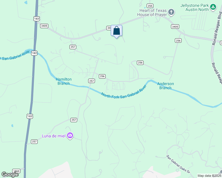 map of restaurants, bars, coffee shops, grocery stores, and more near 1095 County Road 256 in Liberty Hill