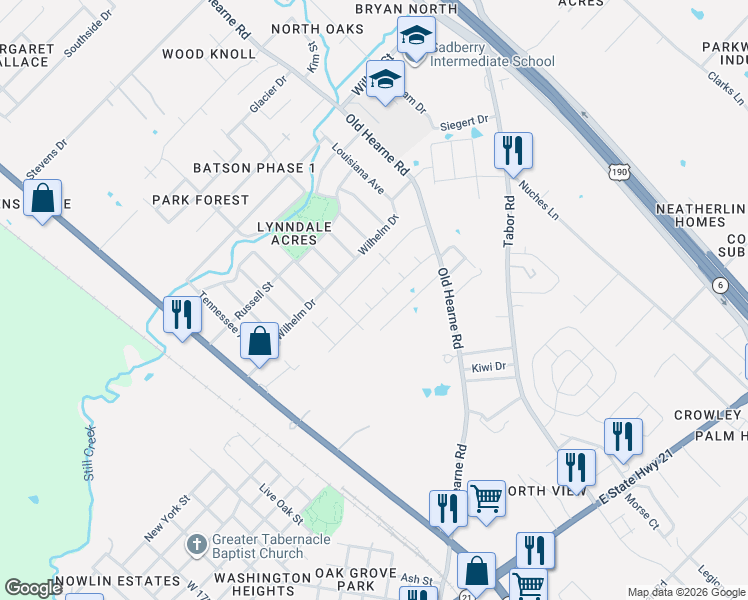 map of restaurants, bars, coffee shops, grocery stores, and more near 2700 Sentry Court in Bryan