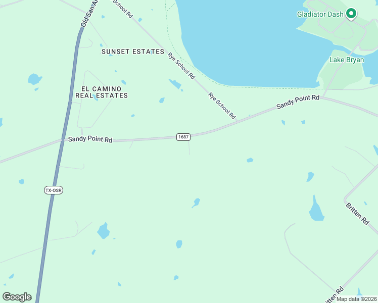 map of restaurants, bars, coffee shops, grocery stores, and more near 8601 Sandy Point Road in Bryan