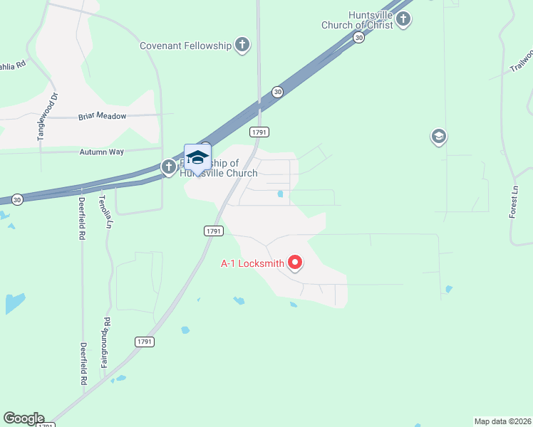 map of restaurants, bars, coffee shops, grocery stores, and more near 13 Gazebo Street in Huntsville