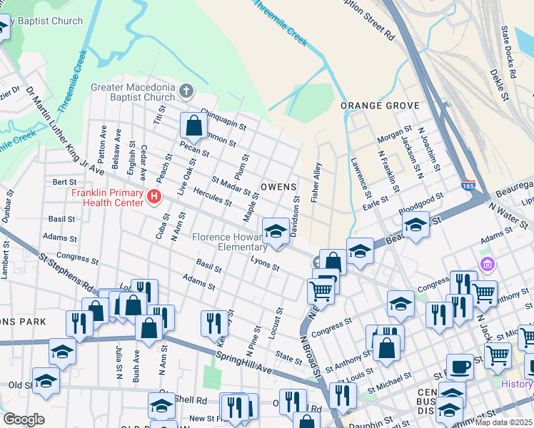 map of restaurants, bars, coffee shops, grocery stores, and more near 1054 Hercules Street in Mobile