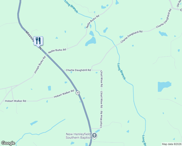 map of restaurants, bars, coffee shops, grocery stores, and more near 60 Charlie Daughdrill Road in Carriere