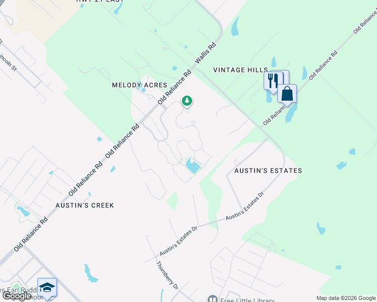map of restaurants, bars, coffee shops, grocery stores, and more near 2101 Naples Way in Bryan