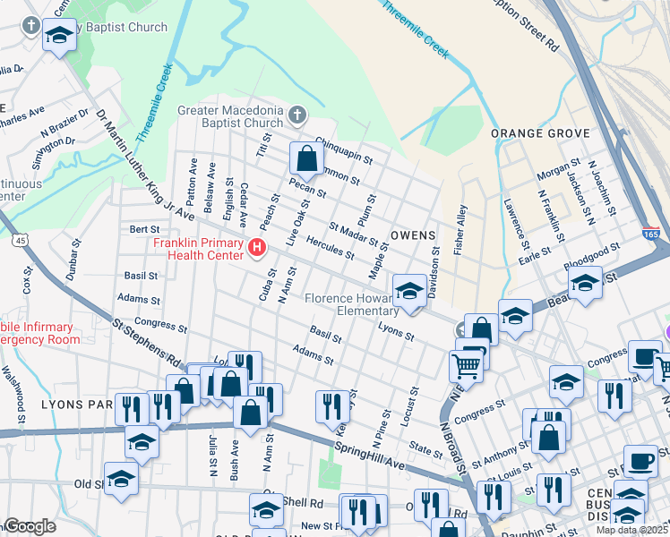 map of restaurants, bars, coffee shops, grocery stores, and more near 1204 Doctor Martin Luther King Junior Avenue in Mobile
