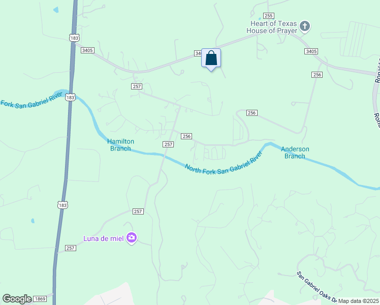 map of restaurants, bars, coffee shops, grocery stores, and more near 1111 County Road 256 in Liberty Hill