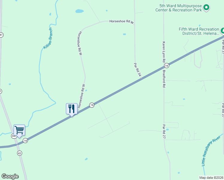 map of restaurants, bars, coffee shops, grocery stores, and more near 3245 Highway 16 in Amite City