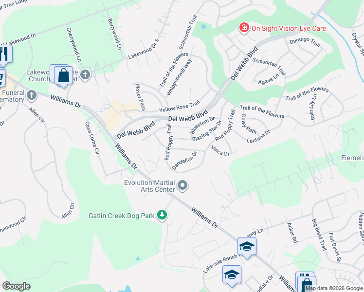 map of restaurants, bars, coffee shops, grocery stores, and more near 119 Dewberry Drive in Georgetown