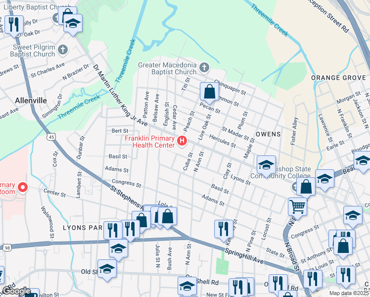 map of restaurants, bars, coffee shops, grocery stores, and more near 1303 Doctor Martin Luther King Junior Avenue in Mobile