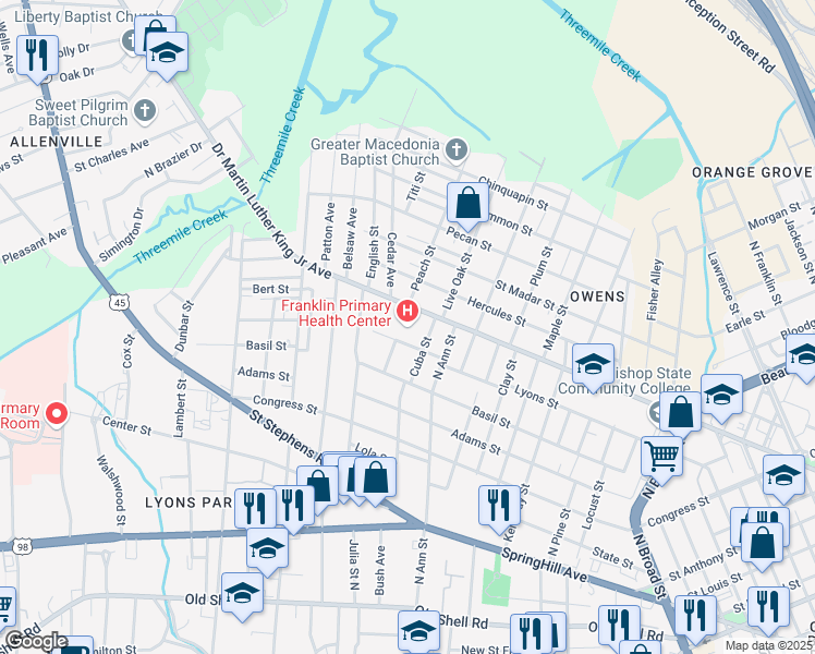 map of restaurants, bars, coffee shops, grocery stores, and more near 1303 Doctor Martin Luther King Junior Avenue in Mobile