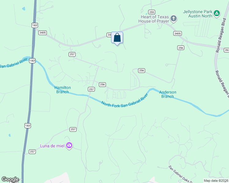 map of restaurants, bars, coffee shops, grocery stores, and more near 1095 County Road 256 in Liberty Hill
