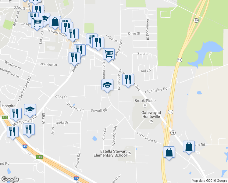 map of restaurants, bars, coffee shops, grocery stores, and more near 2903-05 Old Houston Road in Huntsville