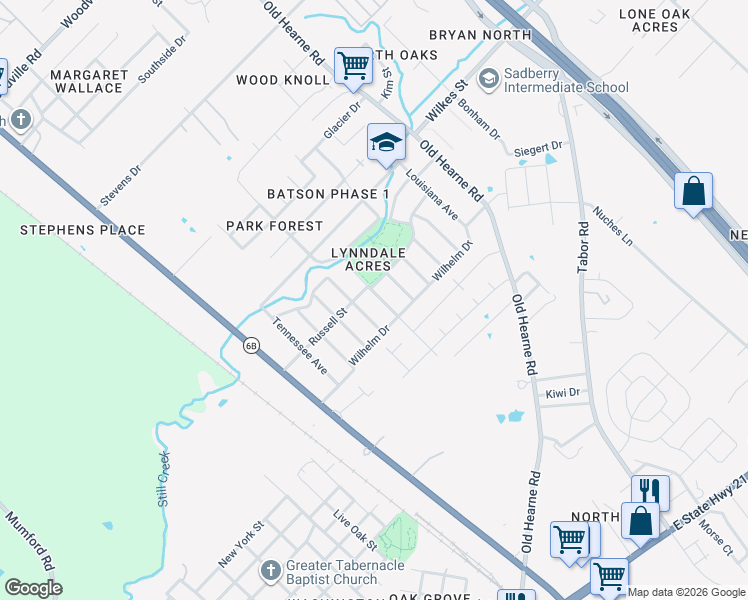 map of restaurants, bars, coffee shops, grocery stores, and more near 2920 Montana Avenue in Bryan