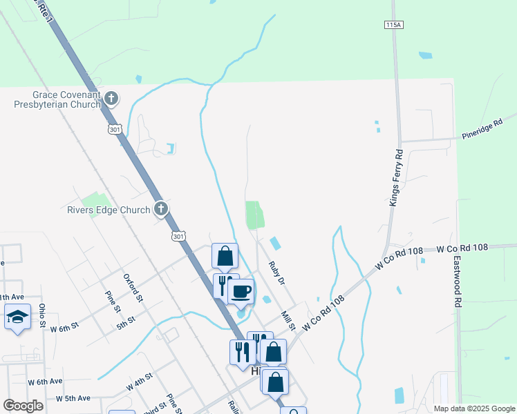 map of restaurants, bars, coffee shops, grocery stores, and more near 37349 Ruby Drive in Hilliard