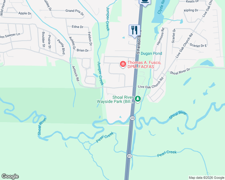 map of restaurants, bars, coffee shops, grocery stores, and more near 4258 Antioch Road in Crestview