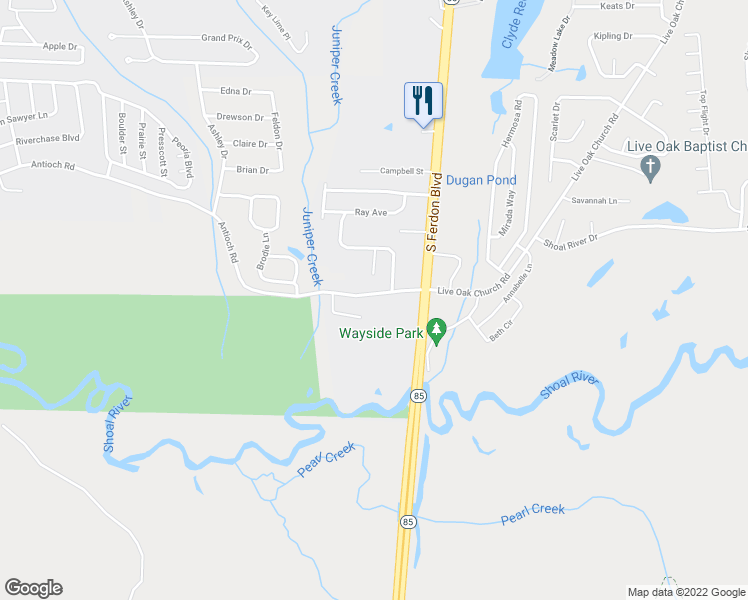 map of restaurants, bars, coffee shops, grocery stores, and more near 4259 Antioch Road in Crestview