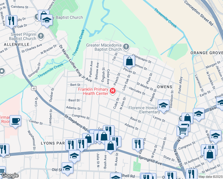 map of restaurants, bars, coffee shops, grocery stores, and more near 1361 Doctor Martin Luther King Junior Avenue in Mobile