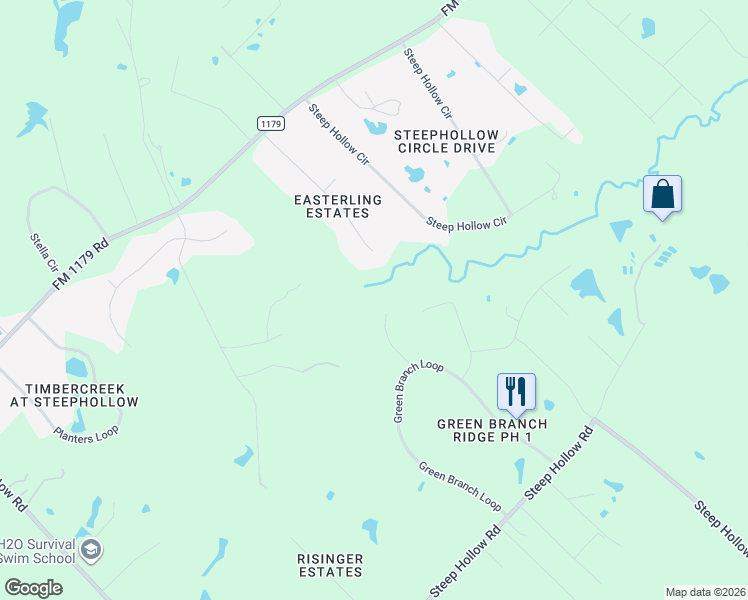 map of restaurants, bars, coffee shops, grocery stores, and more near 6489 Olivia Trail in Bryan