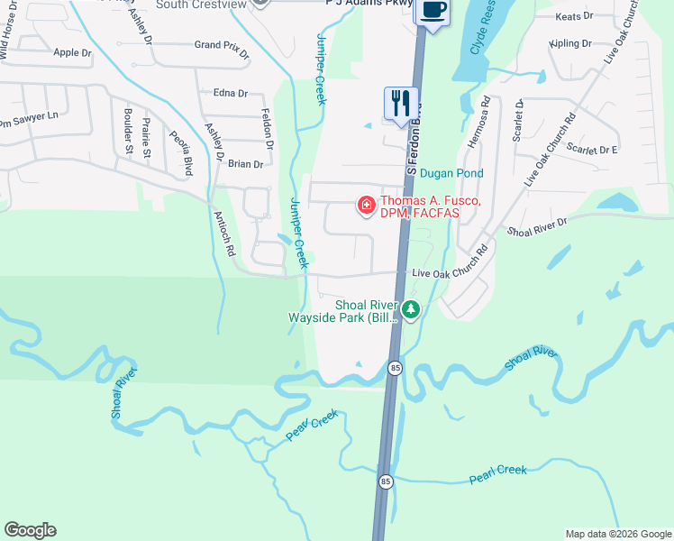map of restaurants, bars, coffee shops, grocery stores, and more near 4259 Antioch Road in Crestview