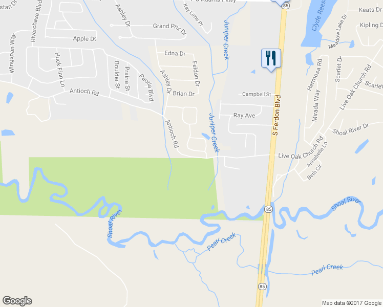 map of restaurants, bars, coffee shops, grocery stores, and more near 2614 Brodie Lane in Crestview