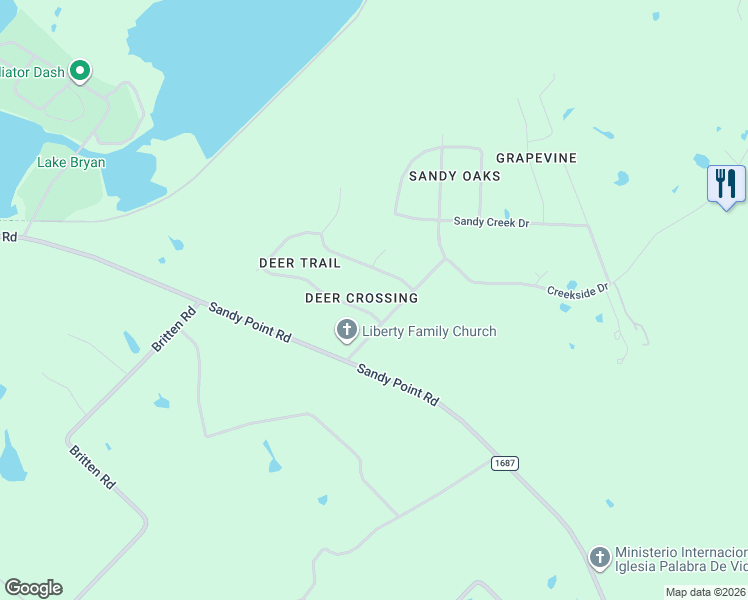 map of restaurants, bars, coffee shops, grocery stores, and more near 7508 Deer Trail Dr in Bryan