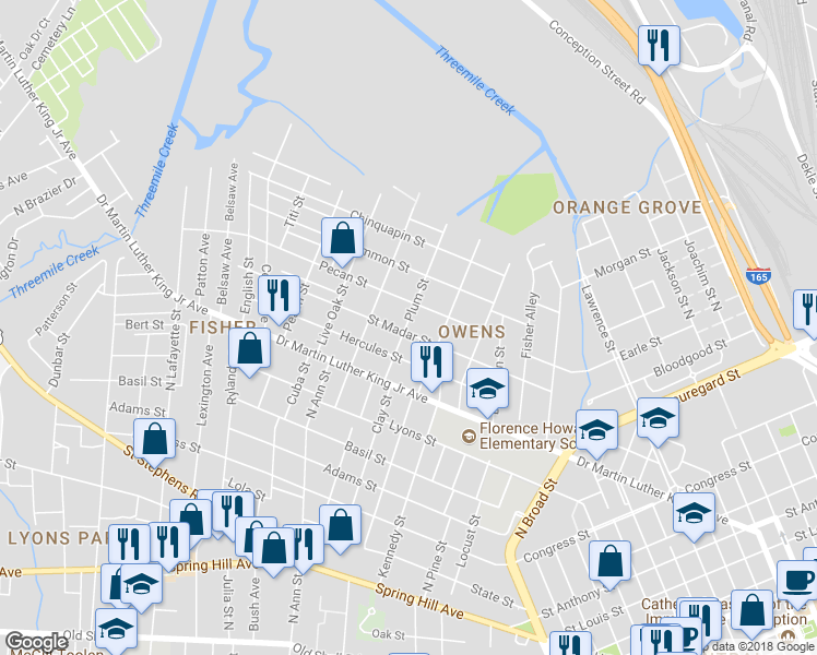 map of restaurants, bars, coffee shops, grocery stores, and more near 1168 Saint Madar Street in Mobile