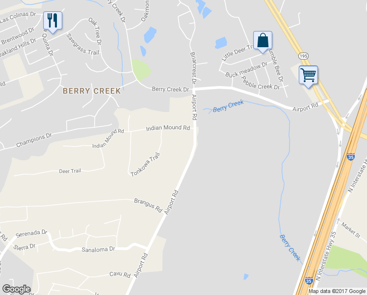 map of restaurants, bars, coffee shops, grocery stores, and more near 7410 Airport Road in Georgetown