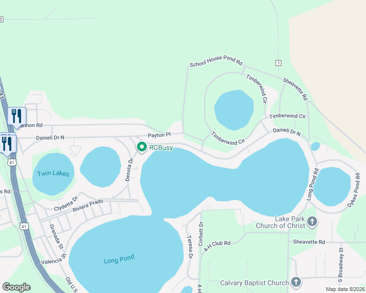 map of restaurants, bars, coffee shops, grocery stores, and more near 5442 Danieli Drive North in Lake Park