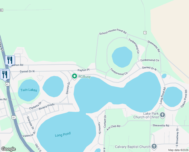 map of restaurants, bars, coffee shops, grocery stores, and more near 5442 Danieli Drive North in Lake Park