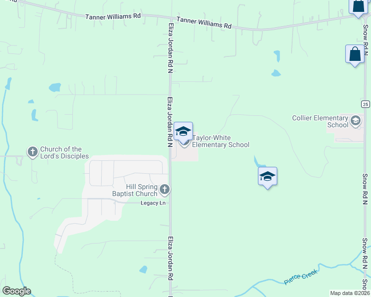 map of restaurants, bars, coffee shops, grocery stores, and more near 476 Eliza Jordan Road North in Mobile