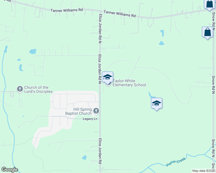 map of restaurants, bars, coffee shops, grocery stores, and more near 476 Eliza Jordan Road North in Mobile