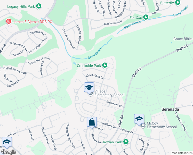 map of restaurants, bars, coffee shops, grocery stores, and more near 1020 Clove Hitch Drive in Georgetown
