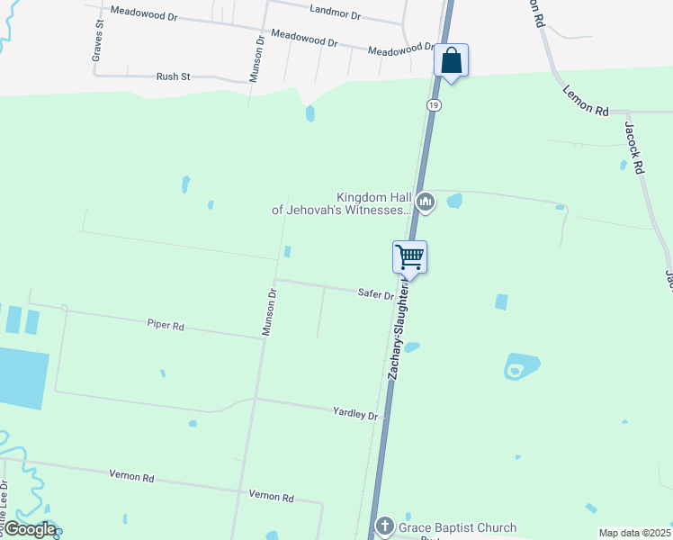 map of restaurants, bars, coffee shops, grocery stores, and more near 4133 Safer Drive in Zachary
