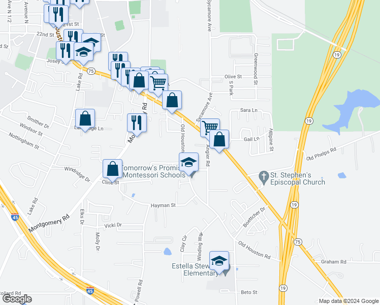 map of restaurants, bars, coffee shops, grocery stores, and more near 520 McGuire Lane in Huntsville
