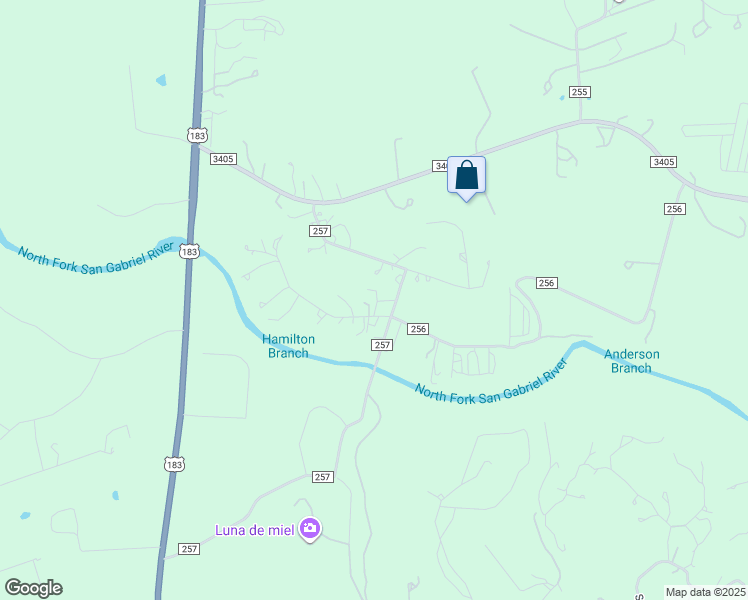 map of restaurants, bars, coffee shops, grocery stores, and more near 1125 County Road 257 in Liberty Hill