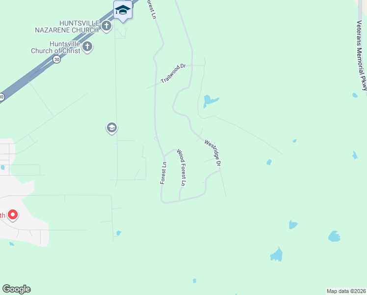 map of restaurants, bars, coffee shops, grocery stores, and more near 103 Wood Forest Lane in Huntsville