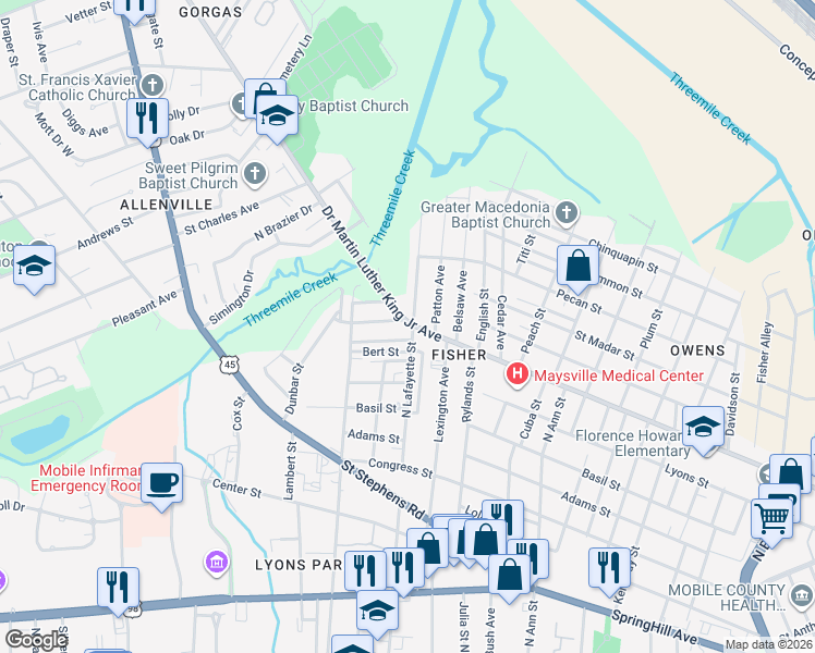 map of restaurants, bars, coffee shops, grocery stores, and more near 1451 Dr Martin Luther King Jr Ave in Mobile