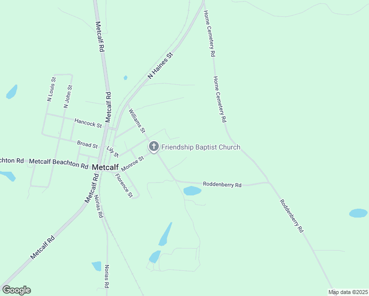 map of restaurants, bars, coffee shops, grocery stores, and more near 3076 Roddenberry Road in Metcalf