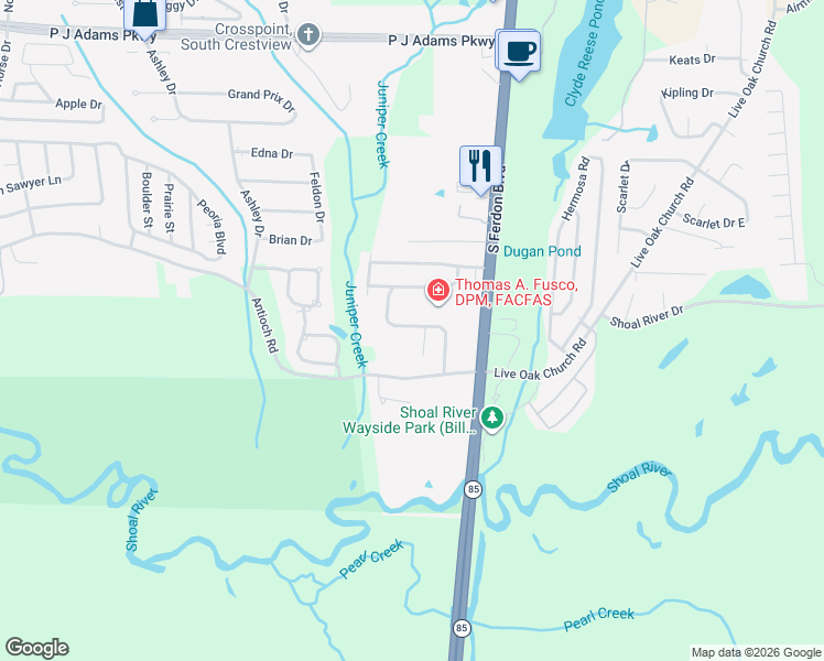 map of restaurants, bars, coffee shops, grocery stores, and more near 414 Northview Lane in Crestview