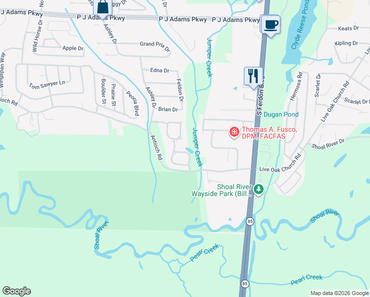 map of restaurants, bars, coffee shops, grocery stores, and more near 4415 Parsoni Loop in Crestview