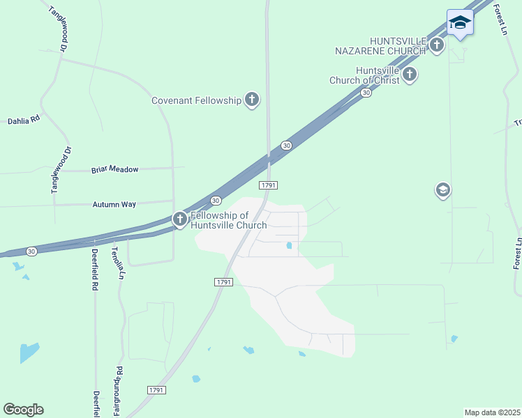 map of restaurants, bars, coffee shops, grocery stores, and more near 21 Farm to Market 1791 in Huntsville