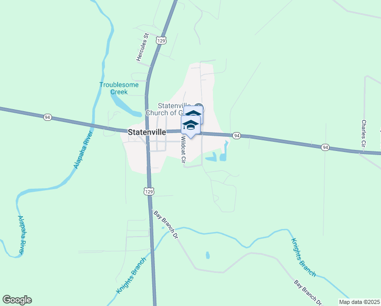 map of restaurants, bars, coffee shops, grocery stores, and more near 190 Georgia 94 in Statenville