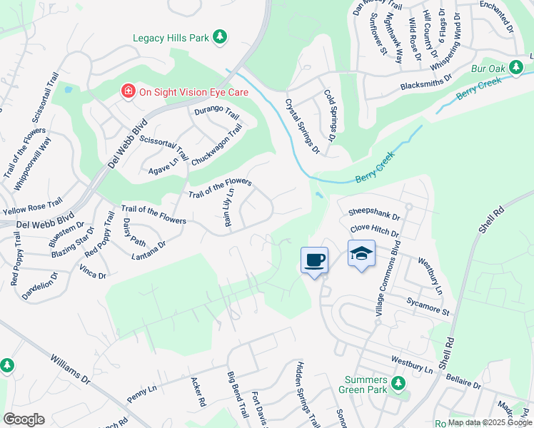 map of restaurants, bars, coffee shops, grocery stores, and more near 100 Winecup Way in Georgetown