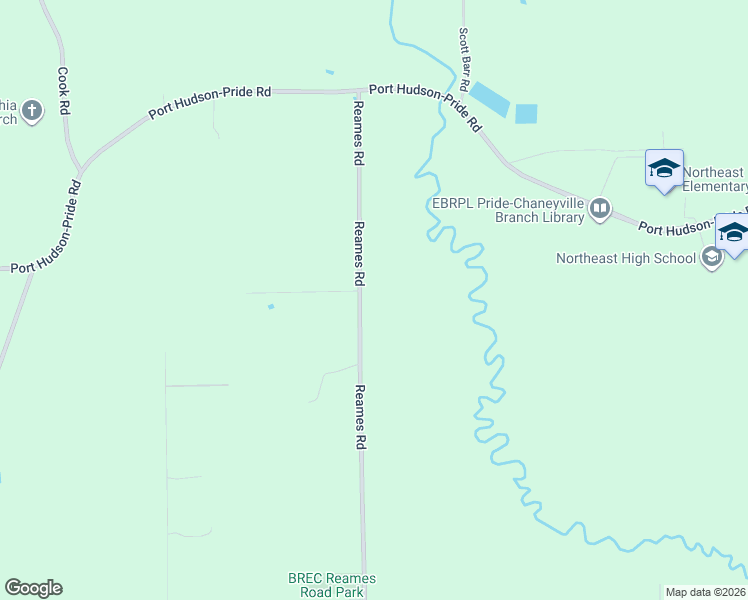 map of restaurants, bars, coffee shops, grocery stores, and more near 24014B Reames Road in Zachary