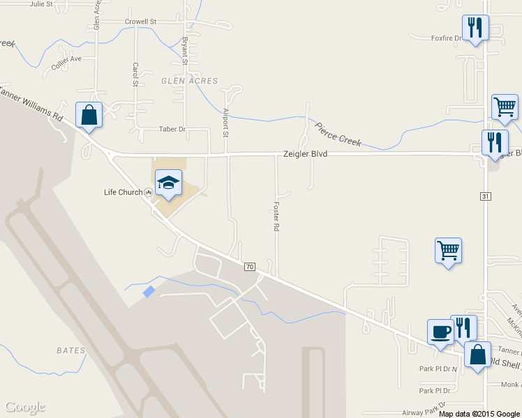map of restaurants, bars, coffee shops, grocery stores, and more near 575 Foster Rd in Mobile