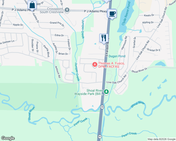 map of restaurants, bars, coffee shops, grocery stores, and more near 414 Northview Lane in Crestview