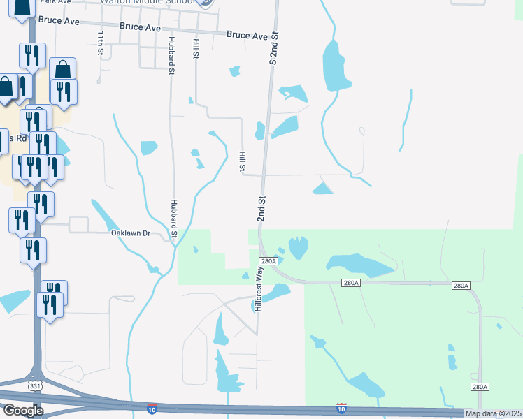 map of restaurants, bars, coffee shops, grocery stores, and more near 1287 County Road 280A in DeFuniak Springs